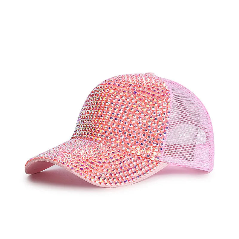 Baseball Cap Women Full Rhinestone Beads Mesh Cap