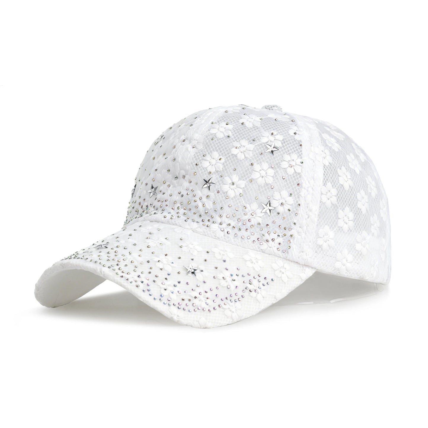 Shiny Rhinestone Lace Flower Baseball Cap