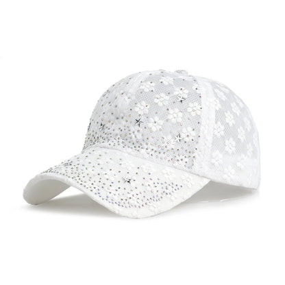 Shiny Rhinestone Lace Flower Baseball Cap