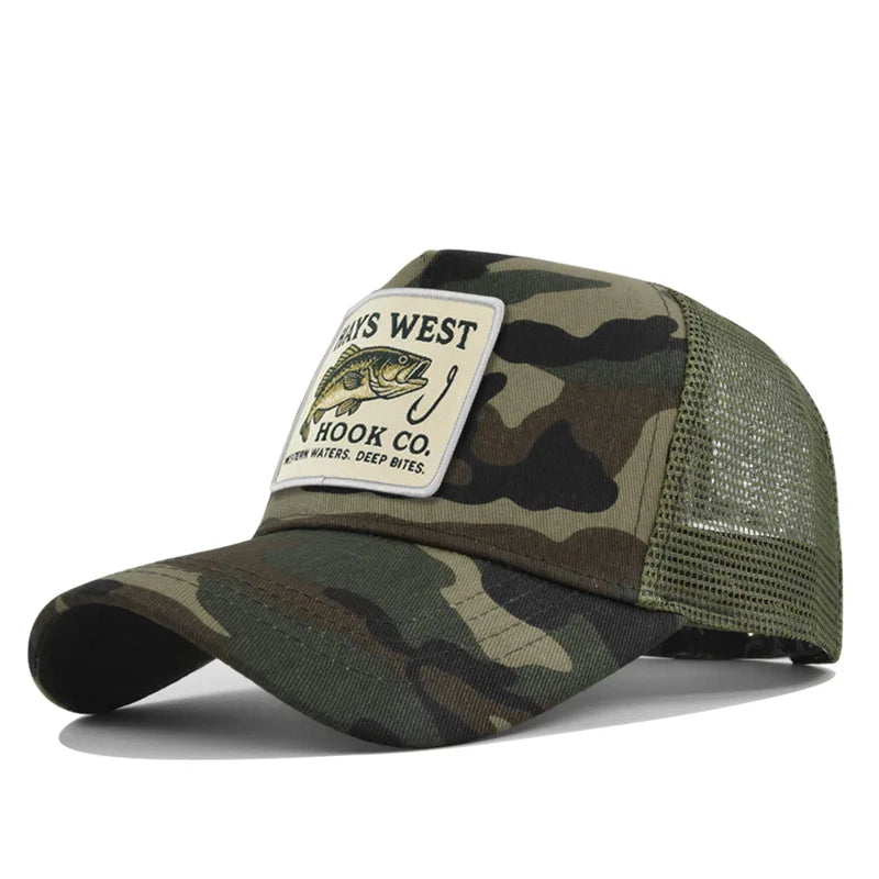 High Quality Fishing Embroidery Baseball Cap Outdoor Fishing Snapback Mesh Hat Sunshade Trucker Hat