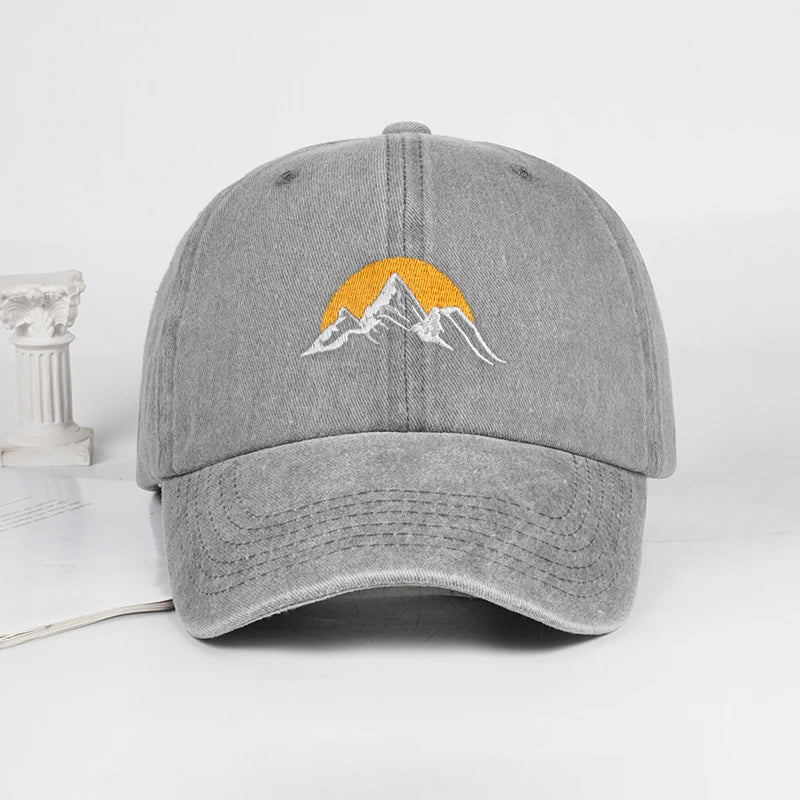 Vintage Mountain Sunrise Embroidered Washed Baseball Cap
