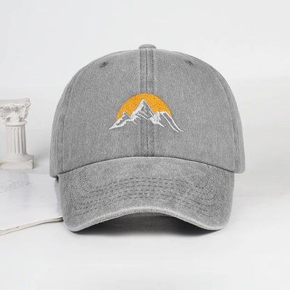 Vintage Mountain Sunrise Embroidered Washed Baseball Cap