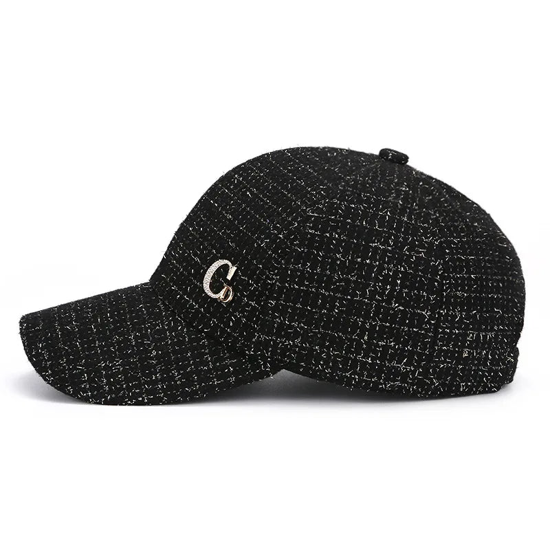Metal M Patch Baseball Cap Black Elegant Man Hat