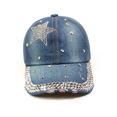 Baseball Cap Rhinestone Denim Men Women