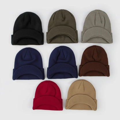 Solid Color Short Brim Beanie Cap Therma Soft Add Plush Lined Hat Outdoor
