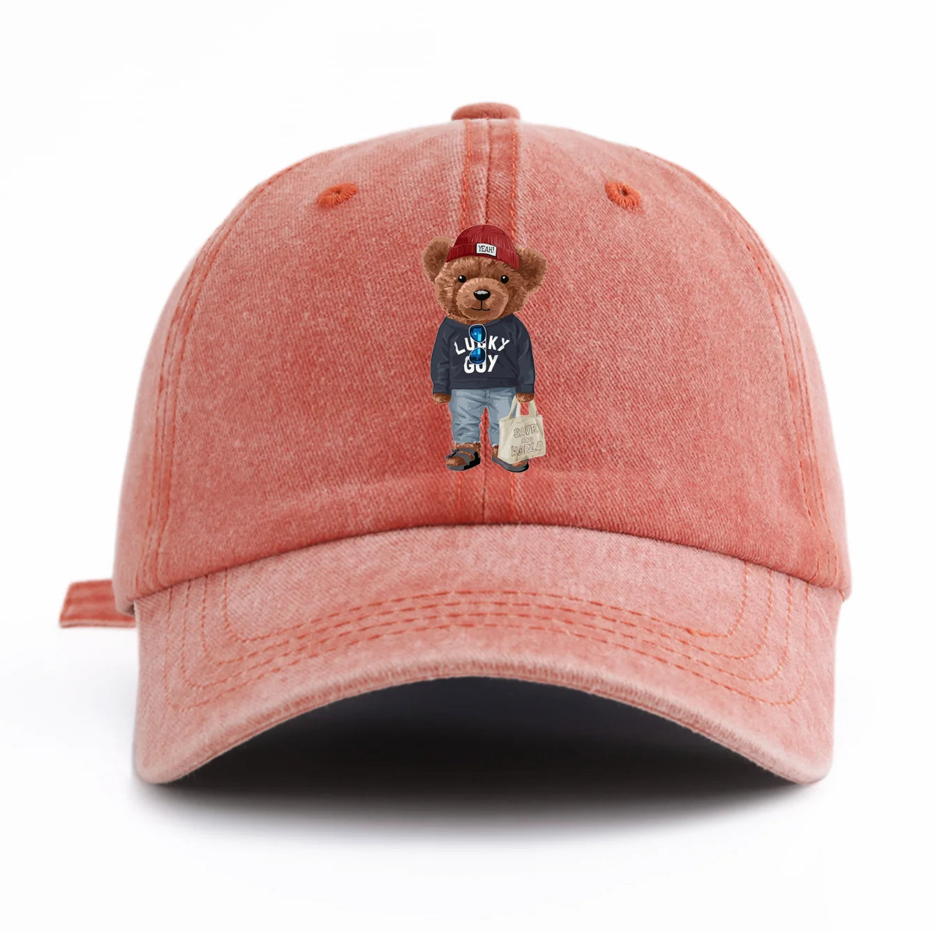 1pc Tote-bag Bear Print Washed Baseball Cap for Adults