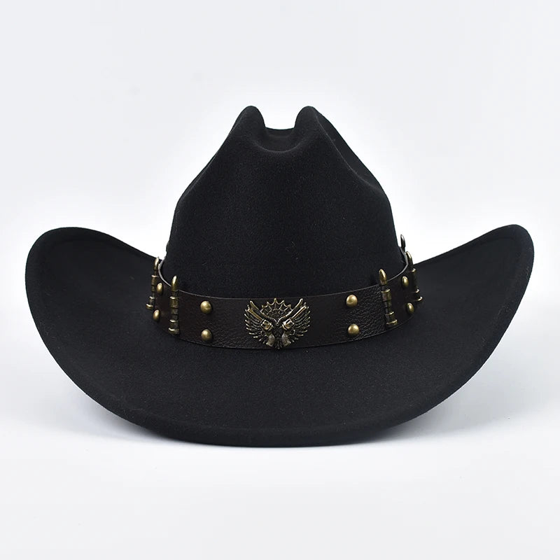 Men Women Western Cowboy Hat With Leather Vintage Big-Edge Gentleman Cowgirl Hat