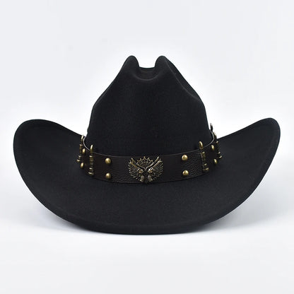 Men Women Western Cowboy Hat With Leather Vintage Big-Edge Gentleman Cowgirl Hat
