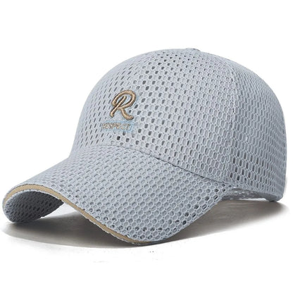R Letter Embroidery Full Mesh Baseball Cap