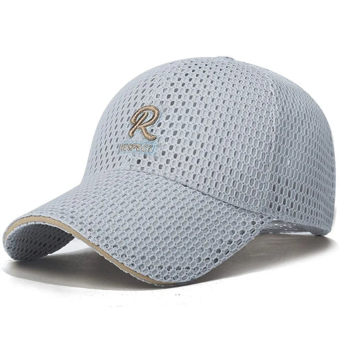 R Letter Embroidery Full Mesh Baseball Cap