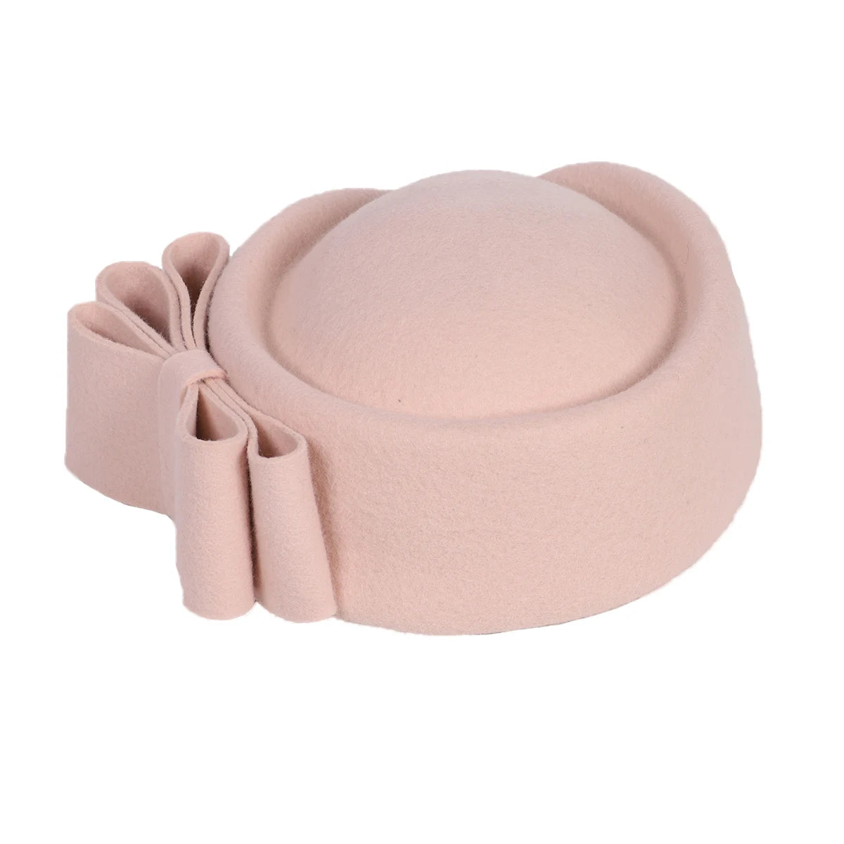 Winter Pink Wool Fascinator French Beret Bowler Hats With Bowknot Elegant Wedding