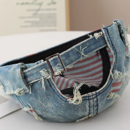 Cotton Polyester Blend Graffiti Print Distressed Denim Hat