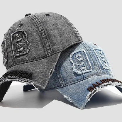 Fashion Denim Baseball Cap Women Men Hats Vintage Distressed Letters Embroidered