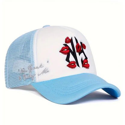 Fashionable Simple Hip Hop Hat NY Lipprint Embroidered Mesh Hat Baseball Hat