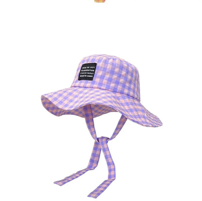 Ins Blogger Retro Plaid Tie Strap Bucket Hat Women