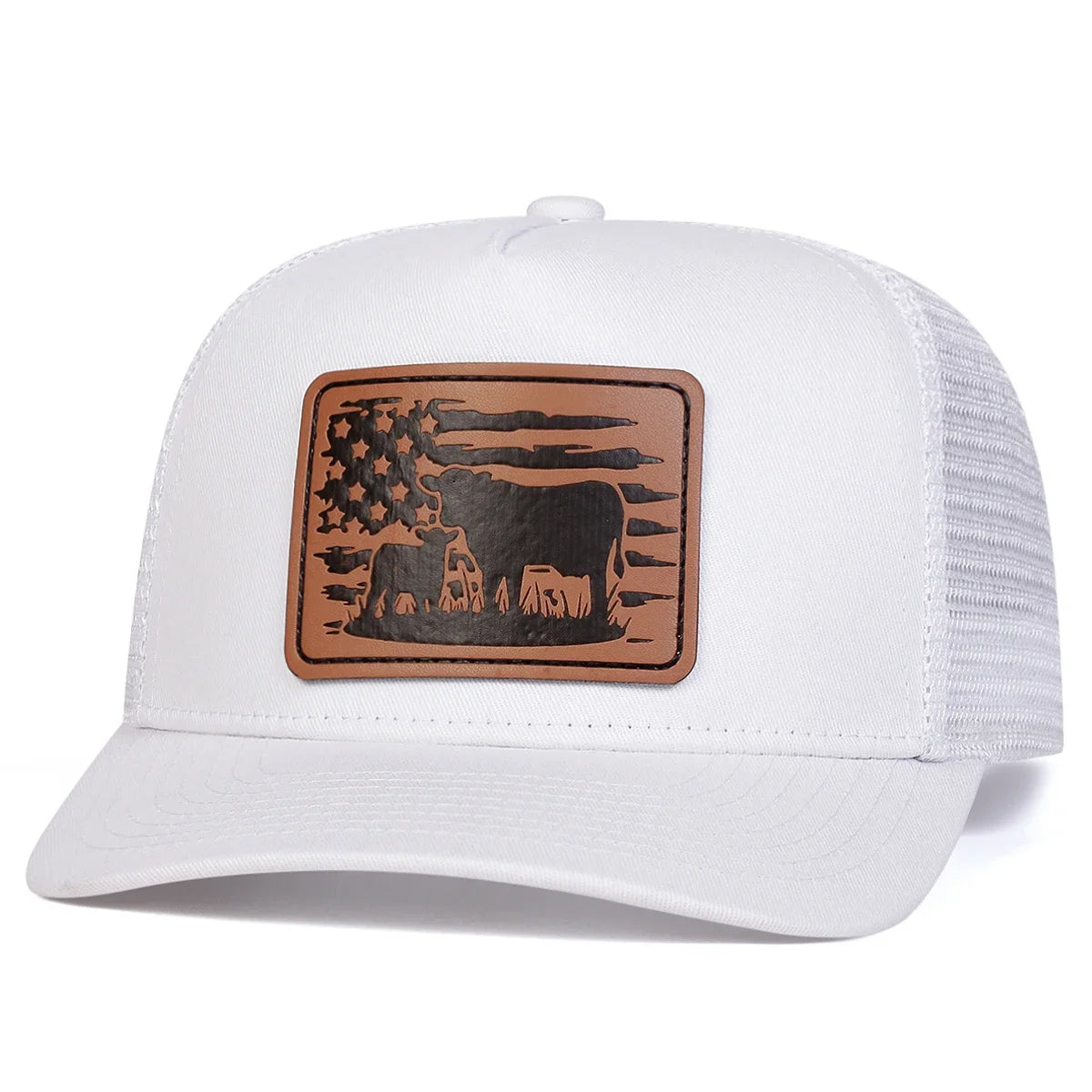 Unisex American Flag Cow Leather Label Baseball Net Caps Spring Summer