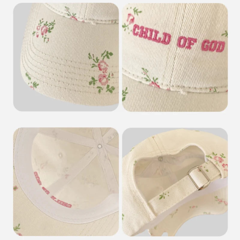 New Pastoral Style Floral Duckbill Cap Girls