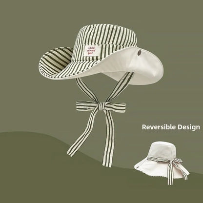 New Wide Brim Reversible Bucket Hat UV Protection Foldable Striped Sun Hat