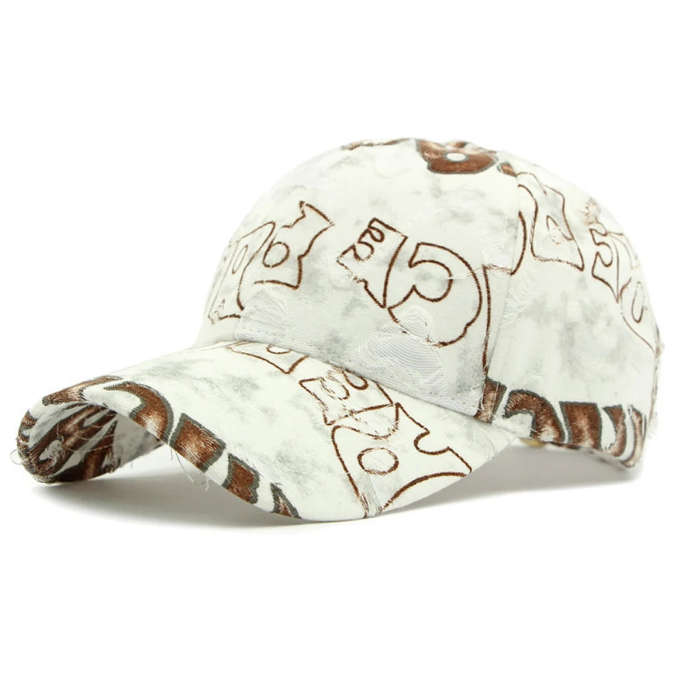 Holey-Edged, Frayed, Letter-Stamped Baseball Cap