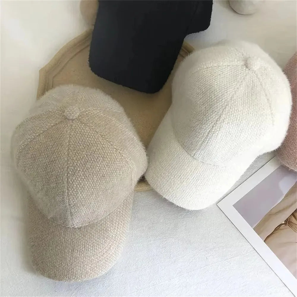 Casual Solid Color Baseball Cap Rabbit Hair Adjustable