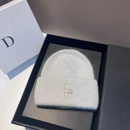 Women Luxury Rhinestone Logo Warm Wool Ear Hat