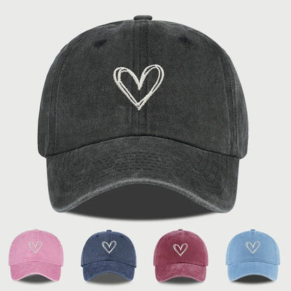Y2K Style Heart Embroidered Baseball Cap Vintage Washed Distressed Dad Cap Breathable Adjustable Sun Hat
