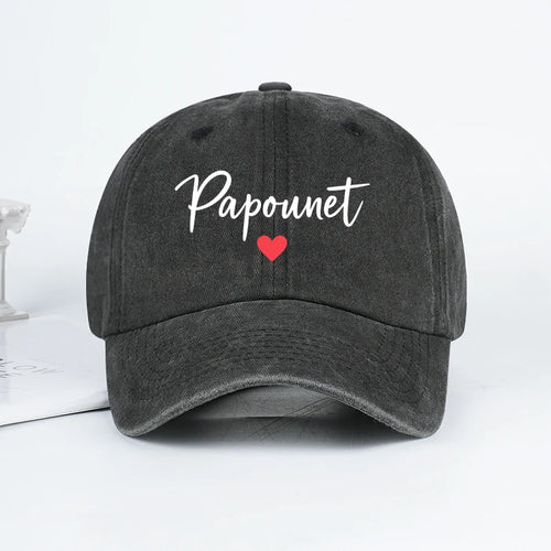 Papounet Handwritten Heart Print Vintage Washed Baseball Cap