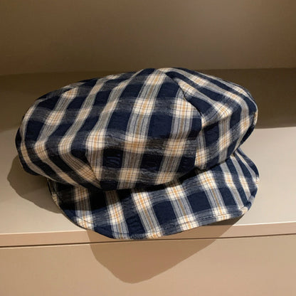 Fashion Plaid Beret Hat Girls Retro Octagonal Hat