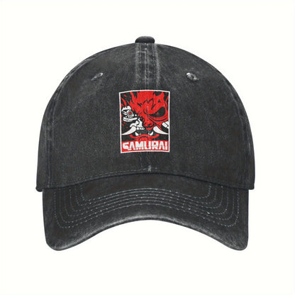 Cyberpunk Samurai Logo Washed Baseball Cap Unisex Casual Daily Outdoor Sun Hat
