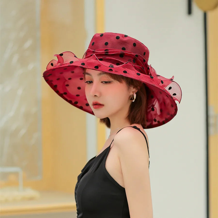 Unique Design Organza Sun Hats For Women Wide Brim