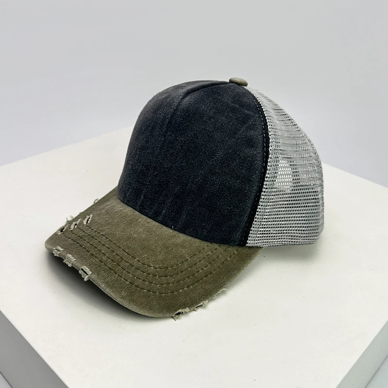 New Unisex Color Block Broken Style Baseball Hats