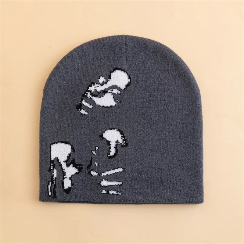 Fashion Printed Knitted Hat Women Men Couple Warm Y2K Beanies