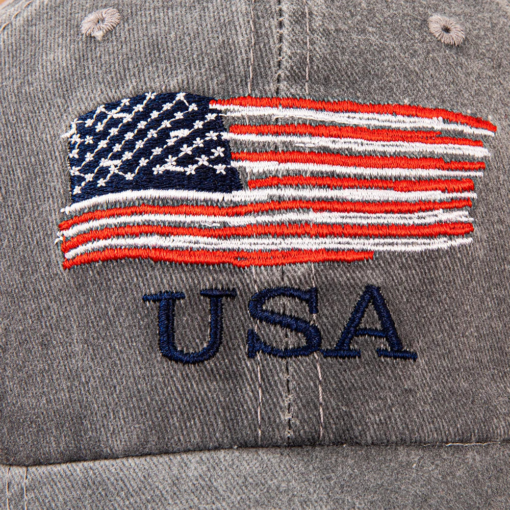 Vintage Washed Cotton USA American Flag Embroidered Baseball Cap
