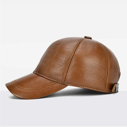 Men's Genuine Cowhide Leather Baseball Cap For Fall Winter Outdoor Sports Hat Men