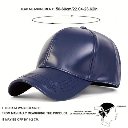 Unisex Solid Color PU Leather Baseball Caps