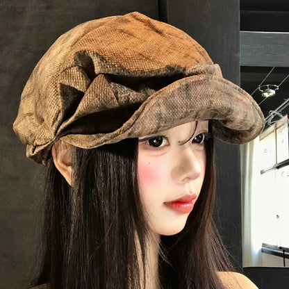 Retro Literary Pleated Design Soft-Brim Berets