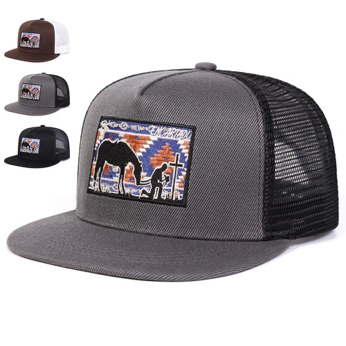 Unisex Horse Cross Embroidery Hip-hop Net Hats Spring Summer Outdoor Adjustable Casual Baseball Caps Sunscreen Hat Sports Cap