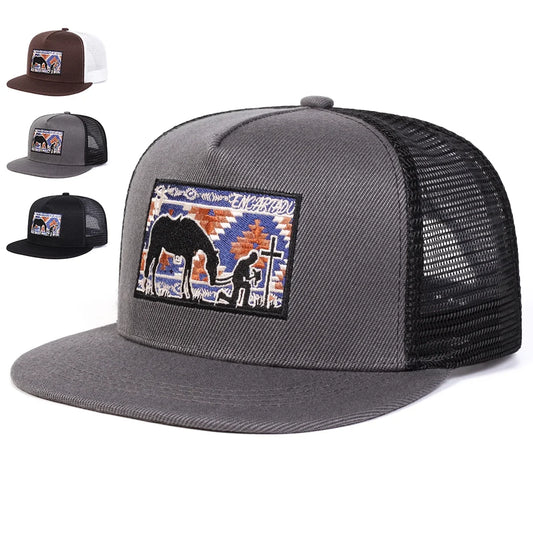 Unisex Horse Cross Embroidery Hip-hop Net Hats Spring Summer Outdoor Adjustable Casual Baseball Caps Sunscreen Hat Sports Cap