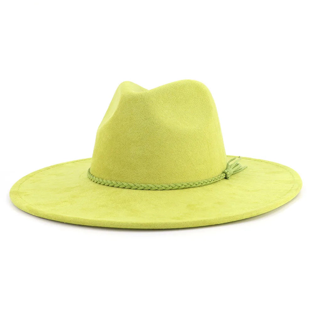 Malachite Green Suede Hat Wide Brim Fedora Hat Men Women Autumn Winter