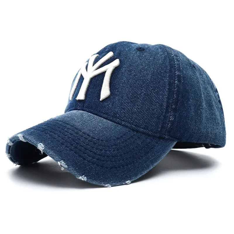 Unisex Letter Embroidery Hole Denim Baseball Caps