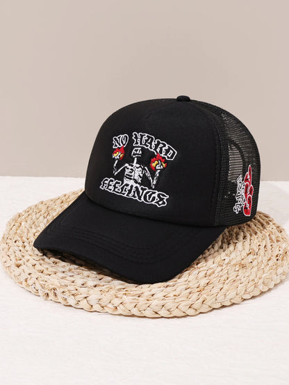 Unisex Skull Flame Embroidery Baseball Net Caps Spring and Summer