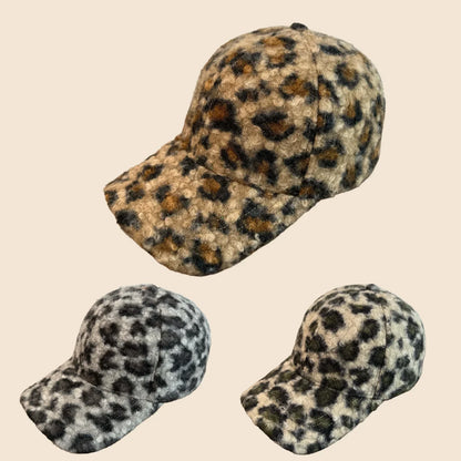 Leopard Print Plush Baseball Cap Unisex Warm Head Hat