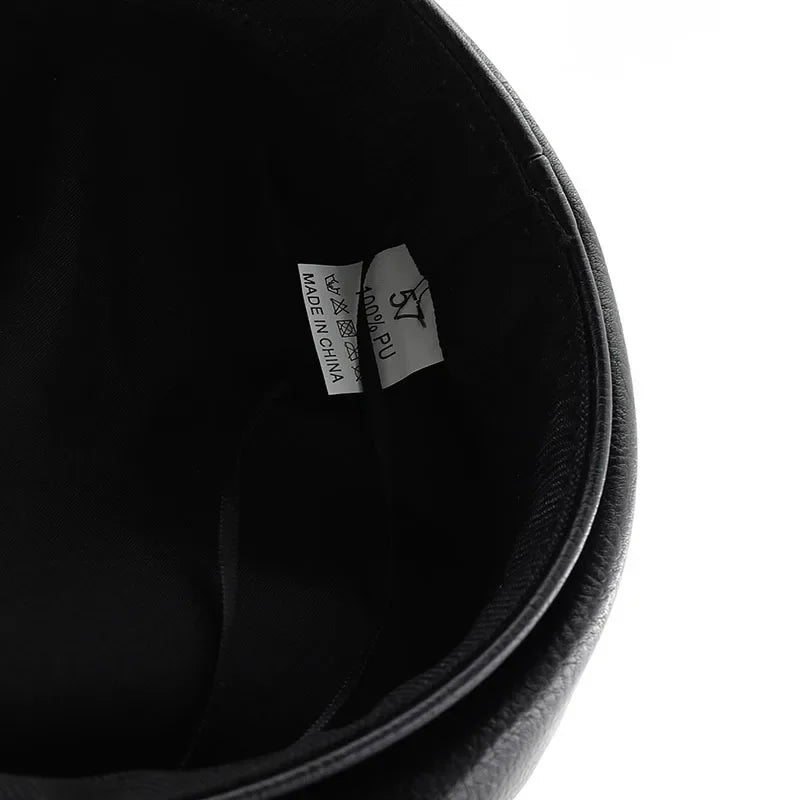 Fashion PU Leather Women Beret Punk Style Vintage Flat Top Military Caps