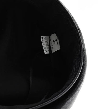 Fashion PU Leather Women Beret Punk Style Vintage Flat Top Military Caps