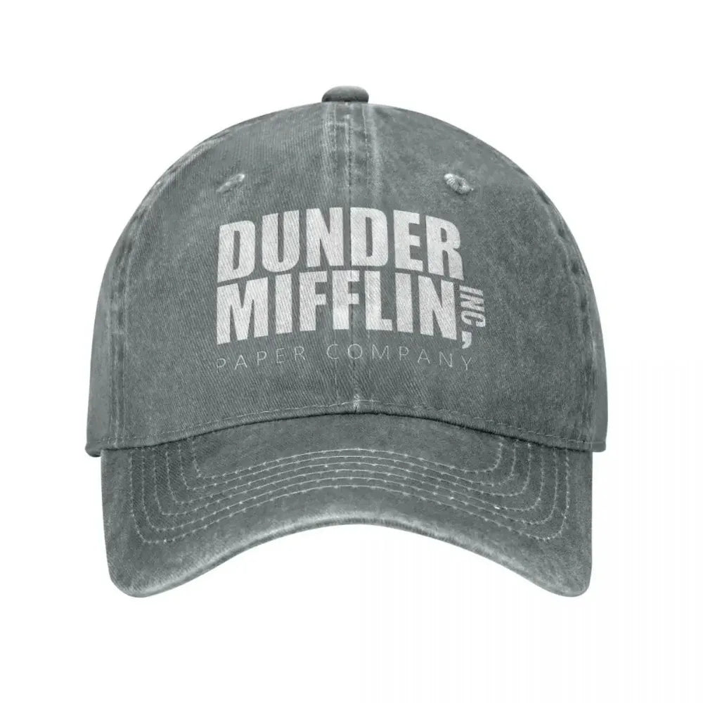 Classic Dunder Mifflin Logo Baseball Caps Men Women Distressed Denim Washed Sun Cap