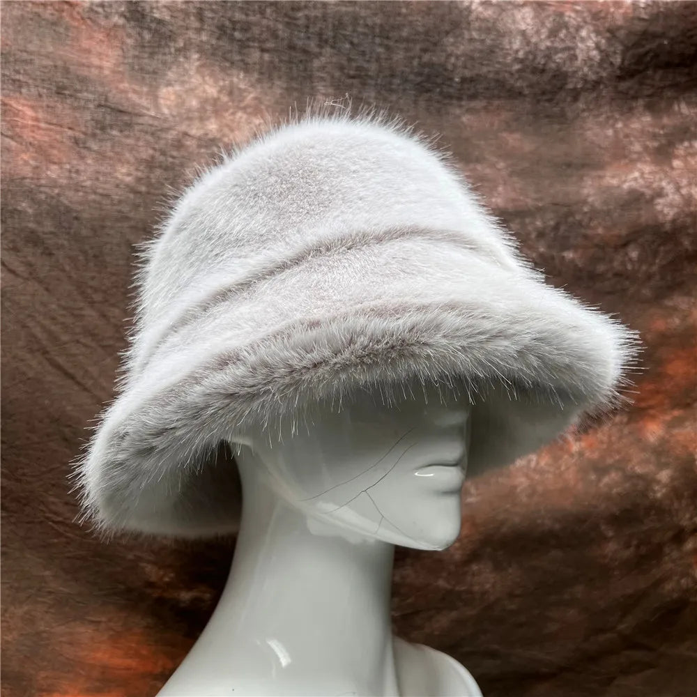 New Luxury Warm Faux Fur Bucket Hats Women