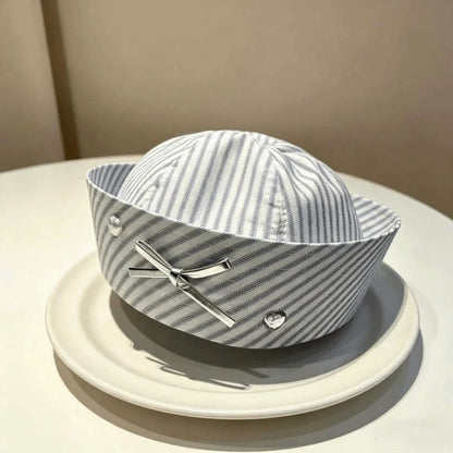 Y2K Niche Stripe Bow Sailor Hat