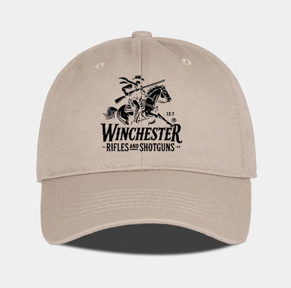 Winchester Cowboy Logo Print Soft Top Baseball Cap Soft Comfortable Adjustable Retro Western Style