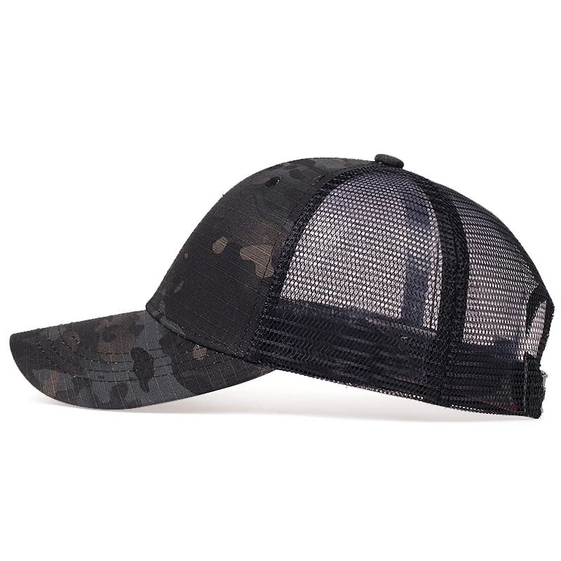 Unisex Solid Color Plaid Fabric Baseball Net Caps