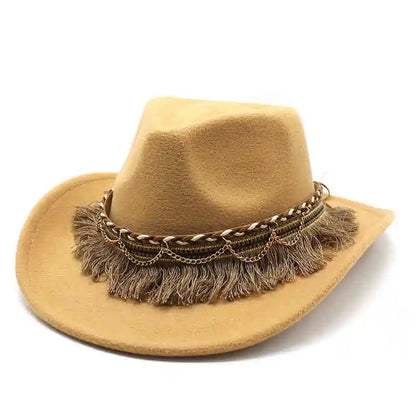 Wide Brim Fedora Hat With Braided Tassel Band - Church Jazz Hat